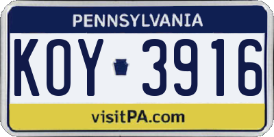PA license plate KOY3916