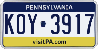 PA license plate KOY3917