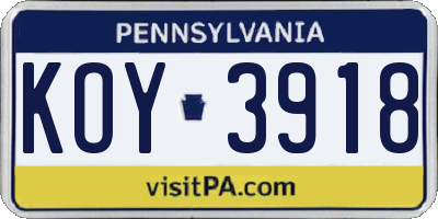 PA license plate KOY3918