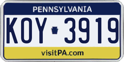 PA license plate KOY3919