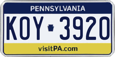 PA license plate KOY3920