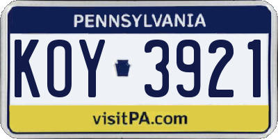 PA license plate KOY3921
