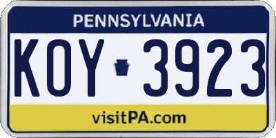 PA license plate KOY3923