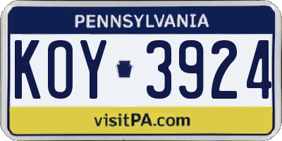 PA license plate KOY3924
