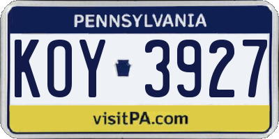 PA license plate KOY3927