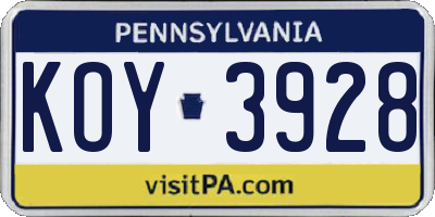PA license plate KOY3928