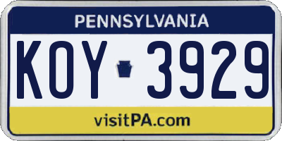 PA license plate KOY3929