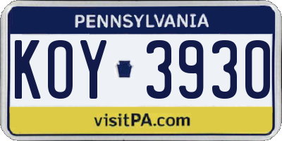 PA license plate KOY3930