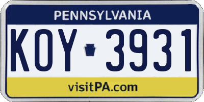 PA license plate KOY3931