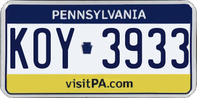 PA license plate KOY3933
