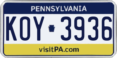 PA license plate KOY3936