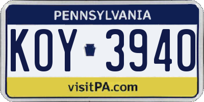 PA license plate KOY3940