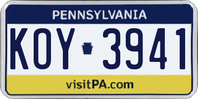 PA license plate KOY3941