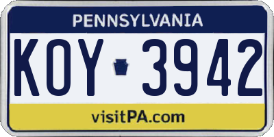 PA license plate KOY3942