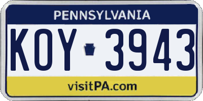 PA license plate KOY3943