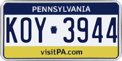 PA license plate KOY3944