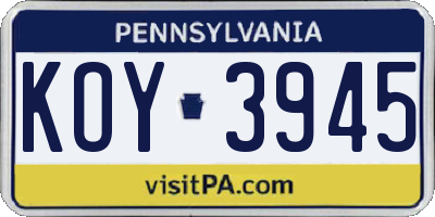 PA license plate KOY3945