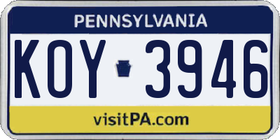 PA license plate KOY3946