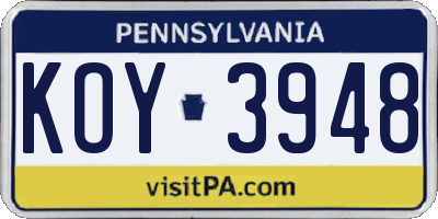 PA license plate KOY3948