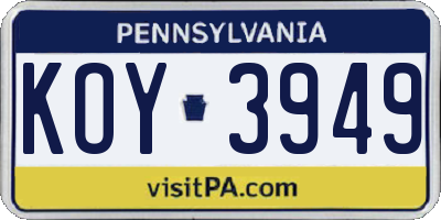 PA license plate KOY3949