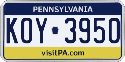 PA license plate KOY3950