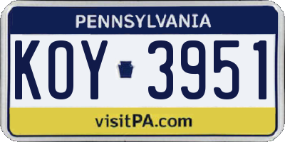 PA license plate KOY3951