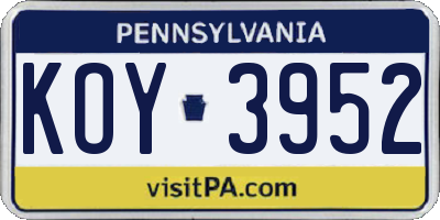 PA license plate KOY3952