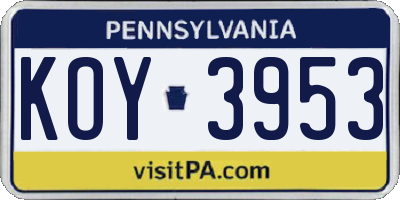 PA license plate KOY3953