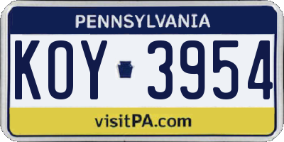 PA license plate KOY3954