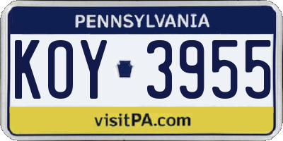 PA license plate KOY3955