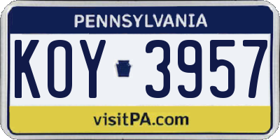 PA license plate KOY3957