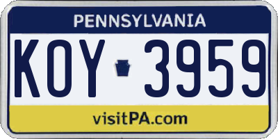 PA license plate KOY3959