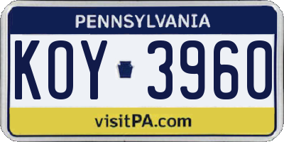 PA license plate KOY3960