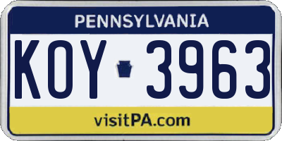 PA license plate KOY3963