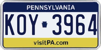 PA license plate KOY3964