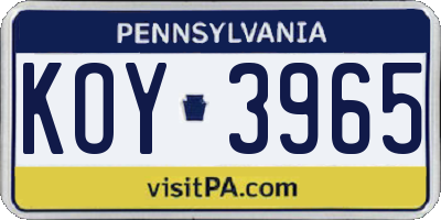 PA license plate KOY3965