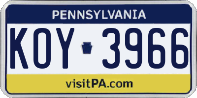 PA license plate KOY3966