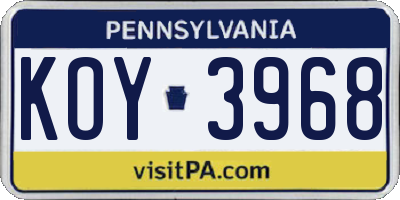 PA license plate KOY3968