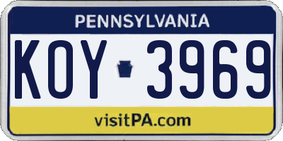 PA license plate KOY3969