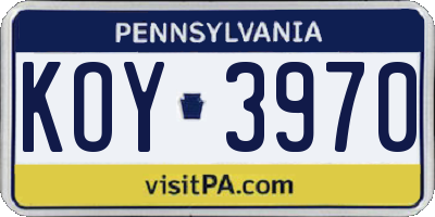 PA license plate KOY3970