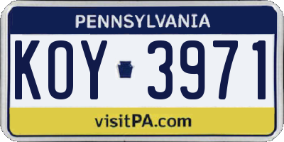 PA license plate KOY3971