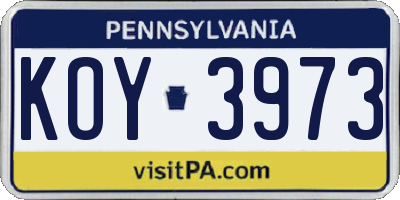 PA license plate KOY3973