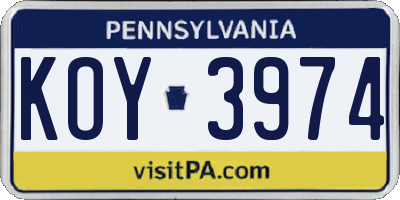 PA license plate KOY3974