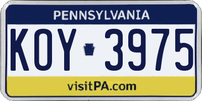 PA license plate KOY3975