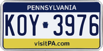 PA license plate KOY3976