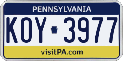 PA license plate KOY3977
