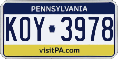 PA license plate KOY3978