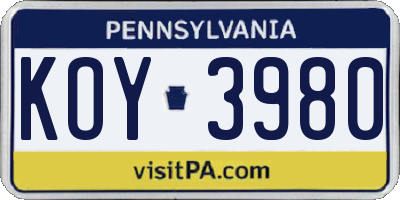 PA license plate KOY3980