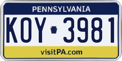 PA license plate KOY3981