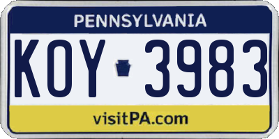 PA license plate KOY3983